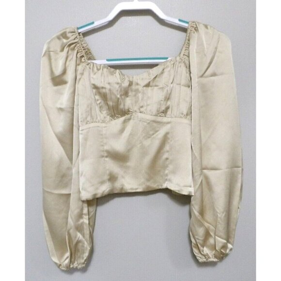 ABERCROMBIE & FITCH beige polyester fitted crop blouse woman's size S, NEW - Picture 1 of 5